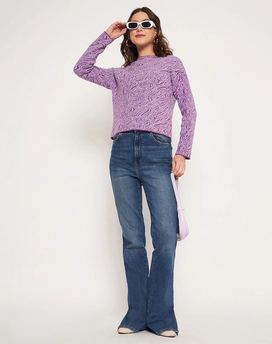 Madame Lilac Animal Print Sweater Textured Fabric