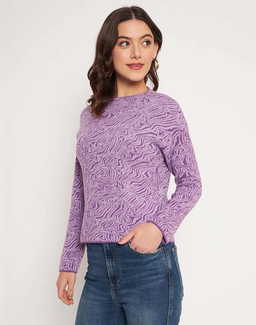 Soft and Warm Madame Lilac Animal Print Sweater