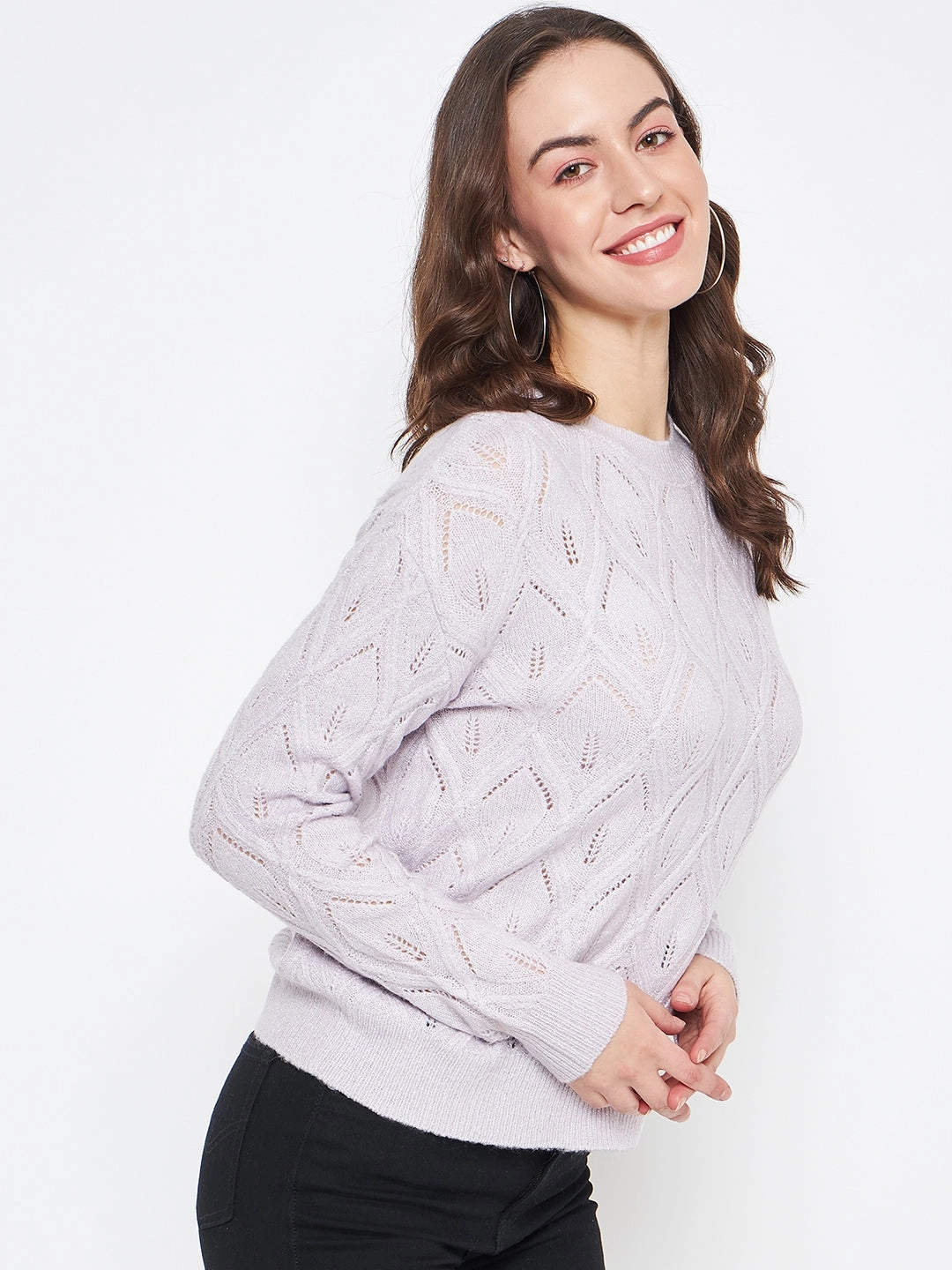 Madame Lilac Regular Fit Acrylic Sweater Light Fit Design Relaxed Silhouette