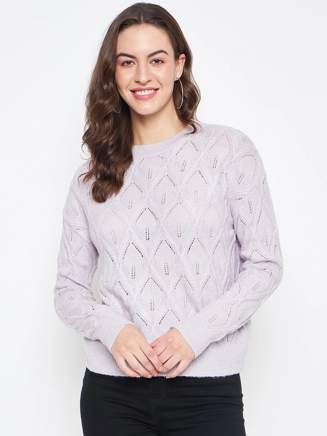 Madame Lilac Regular Fit Acrylic Sweater Knit Wearable Comfort Knit Piece