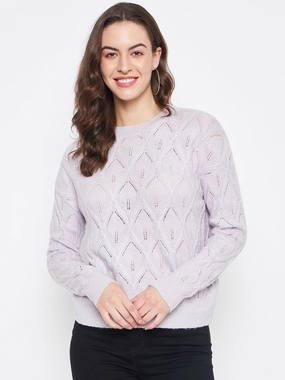 Madame Lilac Regular Fit Acrylic Sweater Knit Wearable Comfort Knit Piece