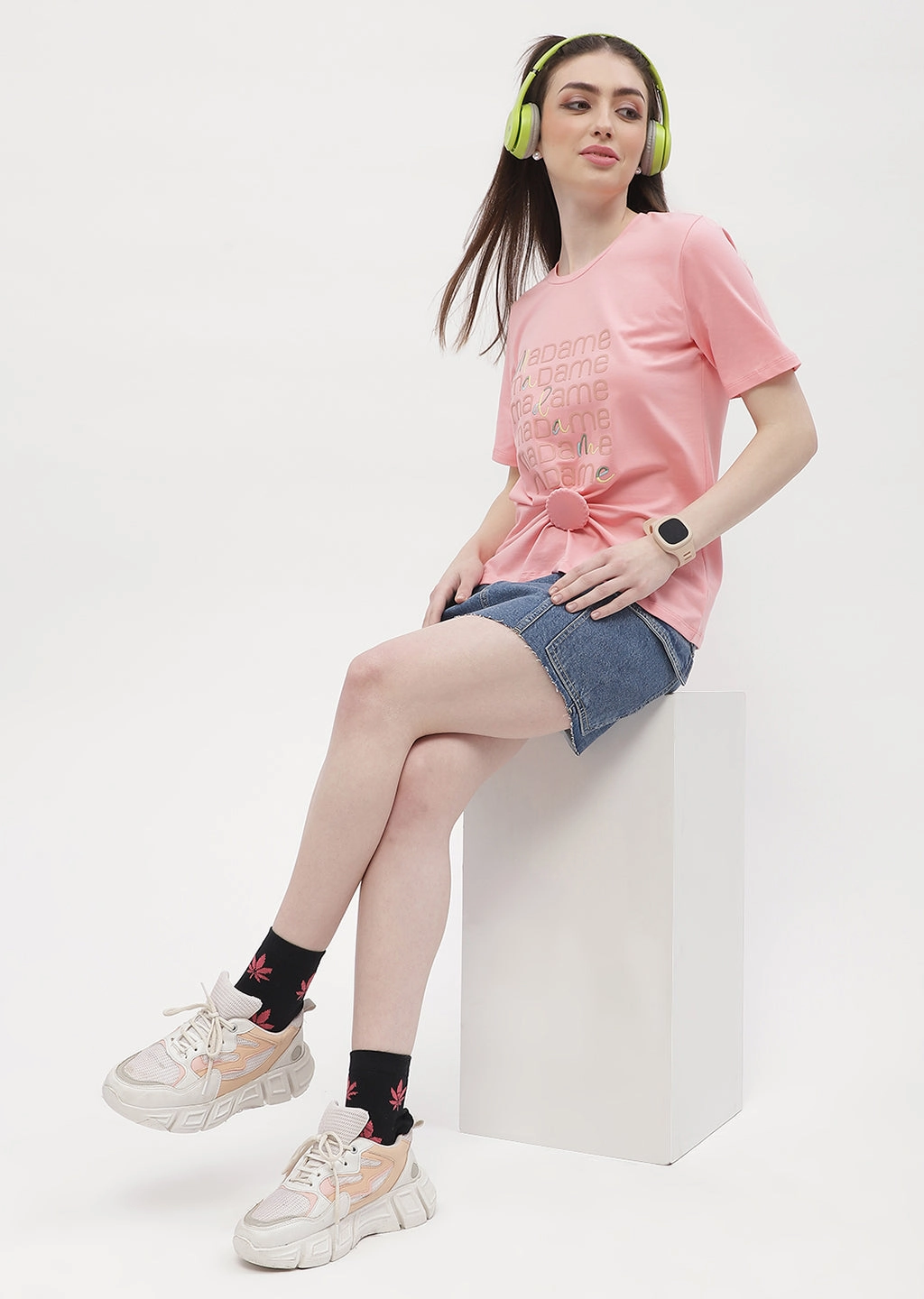Madame Logo Print Pink Regular T-Shirt Perfect Comfort