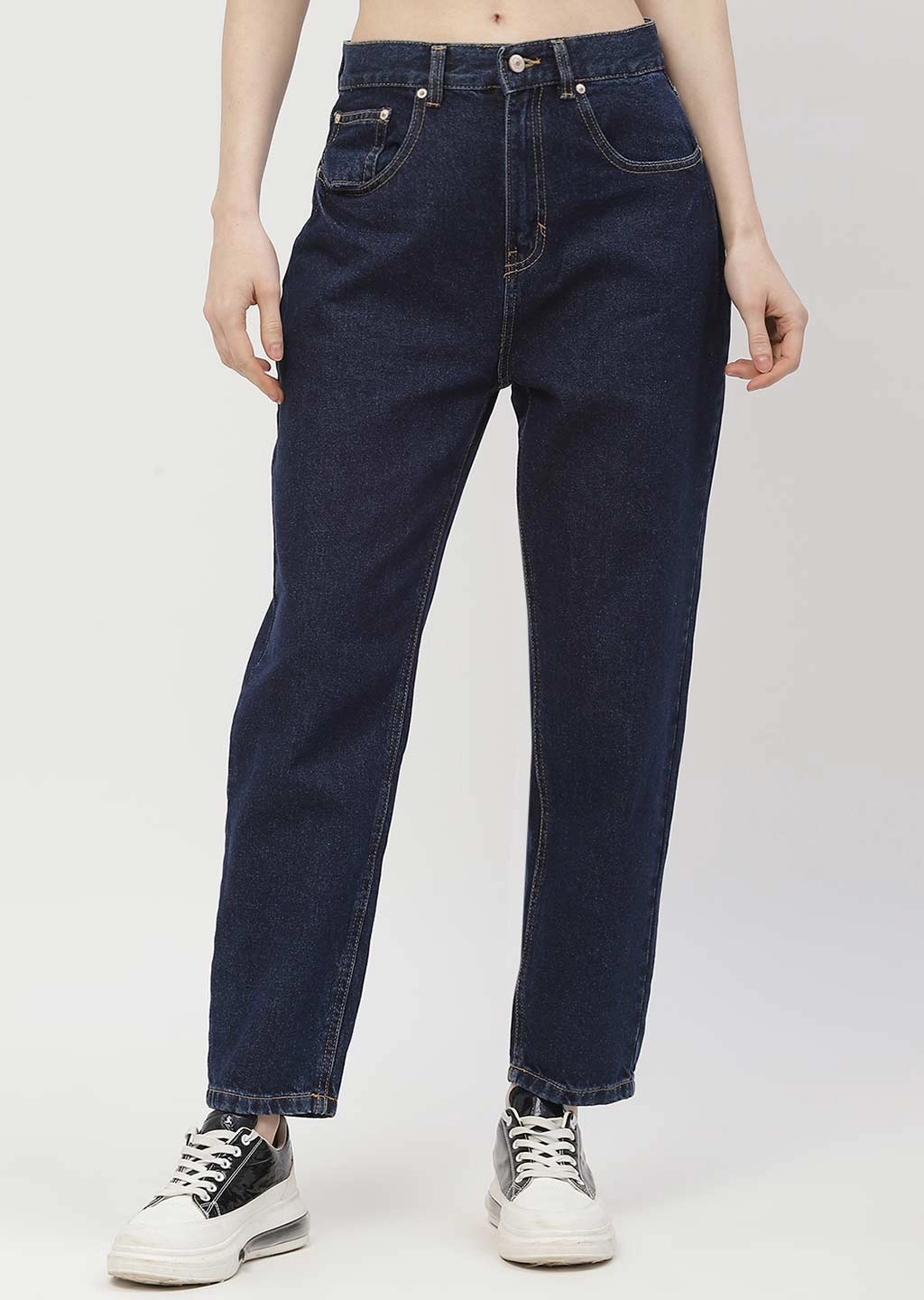 Madame Low Rise Dark Blue Mom Fit Jeans Balanced Fit Quick Drying Fabric