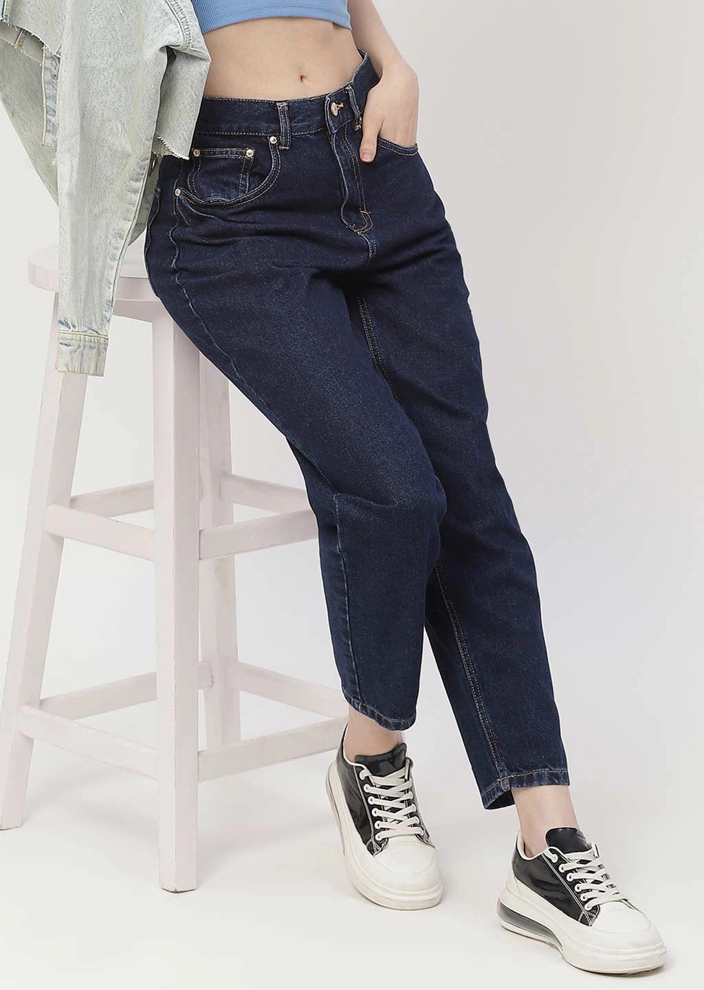 Madame Low Rise Dark Blue Mom Fit Jeans Trendy Fit