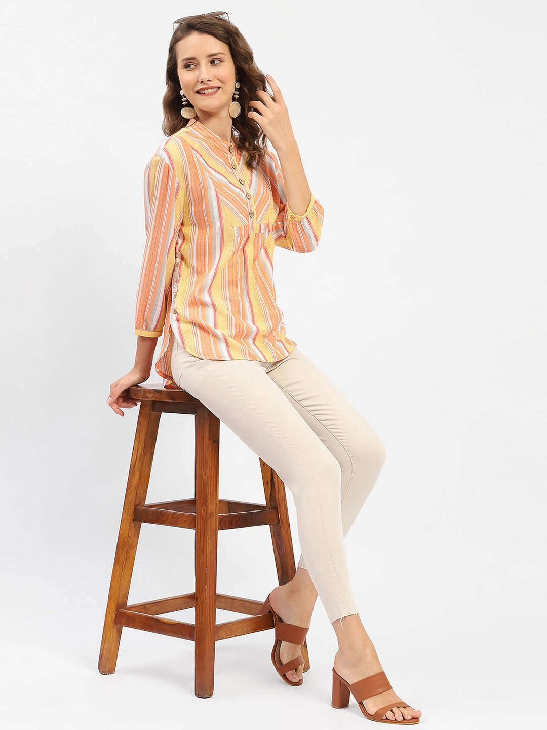 Fashion Layer Affordable Fashion Madame Mandarin Collar Modal Cotton Striped Shirt