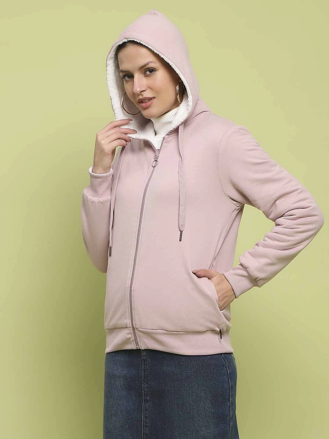 fit for home Madame Metal Detailed Zipper Lilac Hooded Sweatshirt