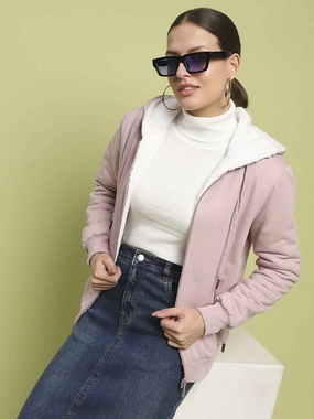 Madame Metal Detailed Zipper Lilac Hooded Sweatshirt product business casual sophistication