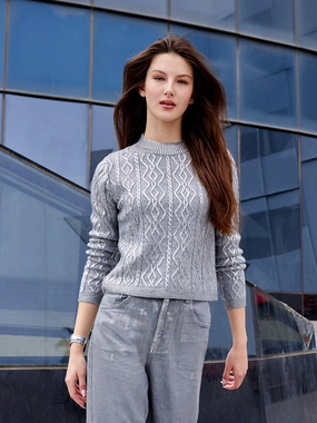 Comfort Flex Everyday Layers Madame Metallic Cable Knit Grey Sweater