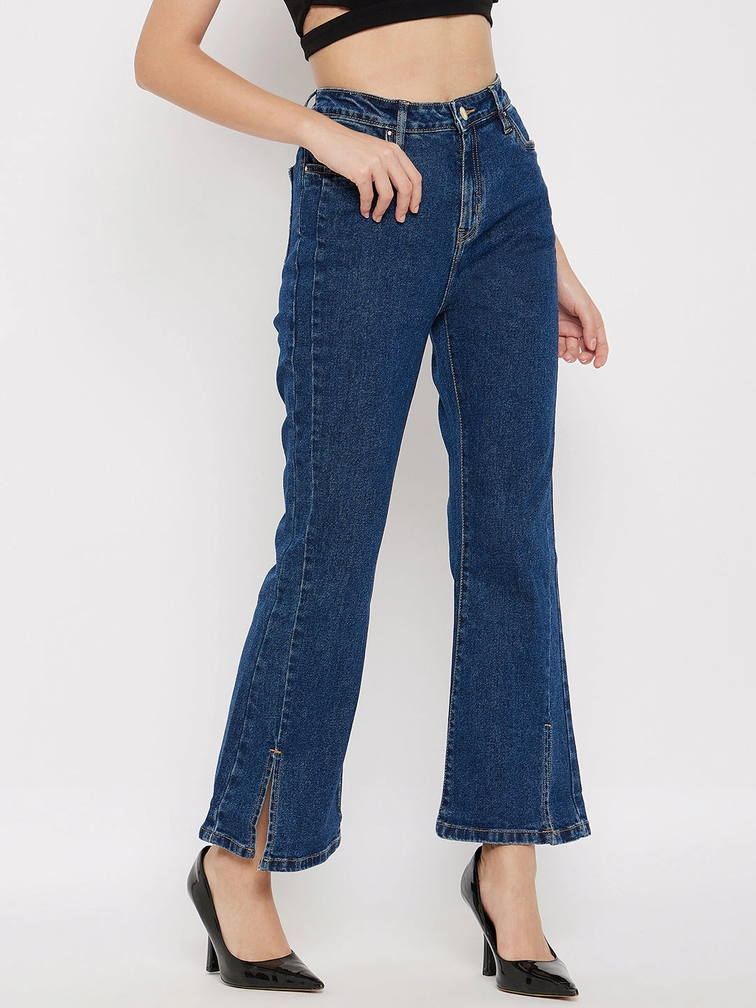 Permanent Crease Retention Madame Mid-Rise Front Slit Dark Wash Jeans