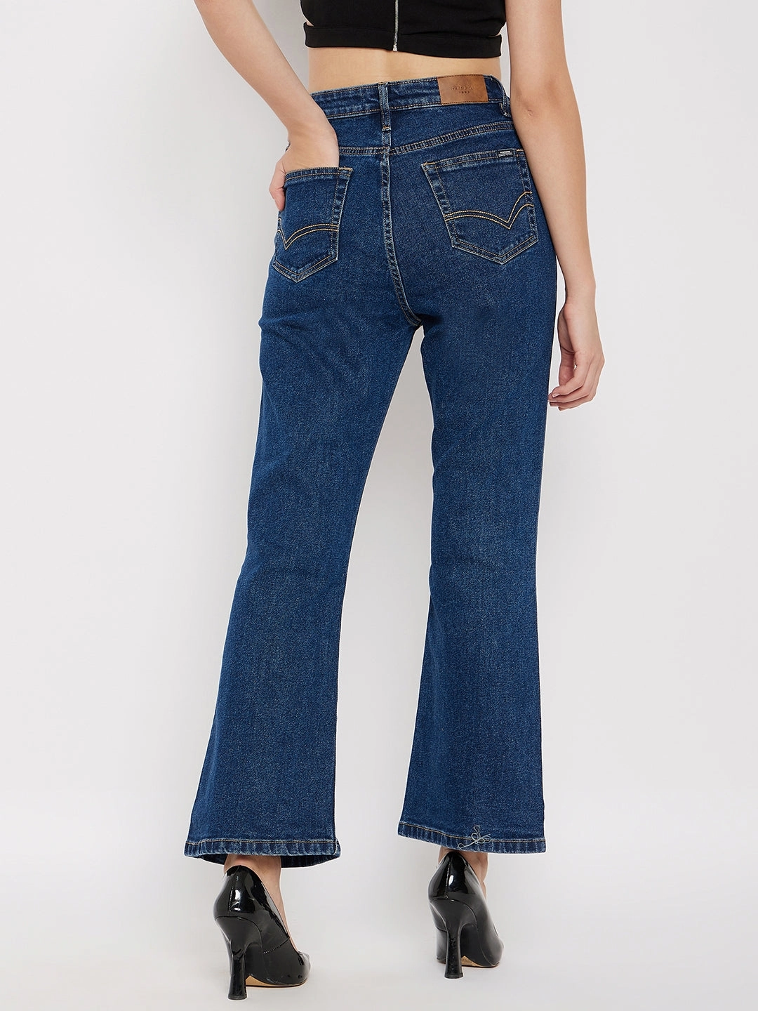 Madame Mid-Rise Front Slit Dark Wash Jeans Common Outfit school wear