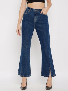 Madame Mid-Rise Front Slit Dark Wash Jeans Go To Look