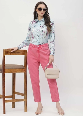Madame Mid Rise Pink Mom Fit Jeans Moisture Wicking Technology Yearlong Fit