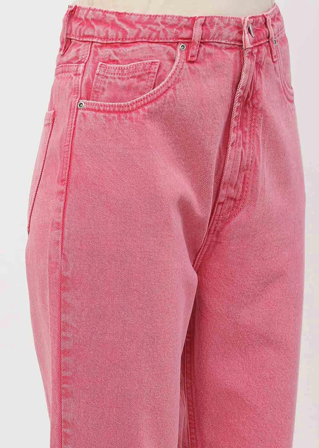 Family Style Gym Ready Daily Wear Seamless Pocket Design Madame Mid Rise Pink Mom Fit Jeans
