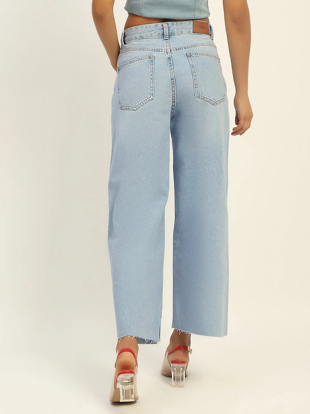 Low Profile Zipper Madame Mid Rise Solid Ice Blue Jeans