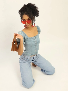 Urban Explorer Trend Setter Madame Mid Rise Solid Ice Blue Jeans