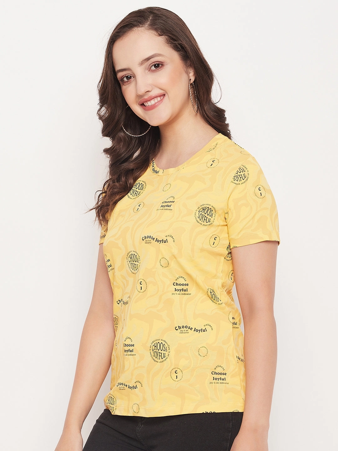Madame Mustard Printed Regular Fit T-Shirt Effortless Comfort Stylish and Cozy