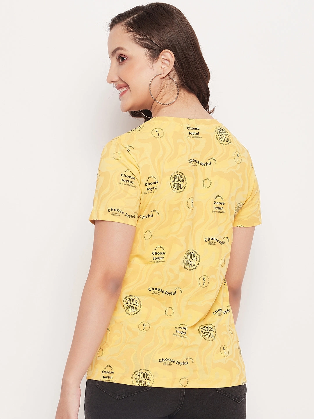 Madame Mustard Printed Regular Fit T-Shirt Soft and Relaxed Comfort and Breathable