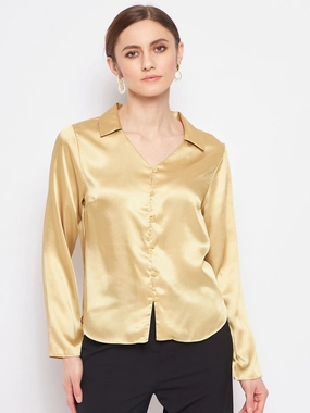 tailored look Checkered Look Madame Mustard Satin Shirt