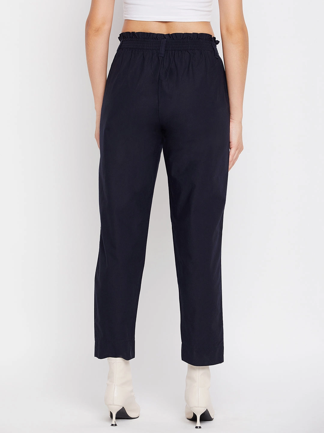 Vintage Wash Madame Navy Cotton Ankle Length Trousers