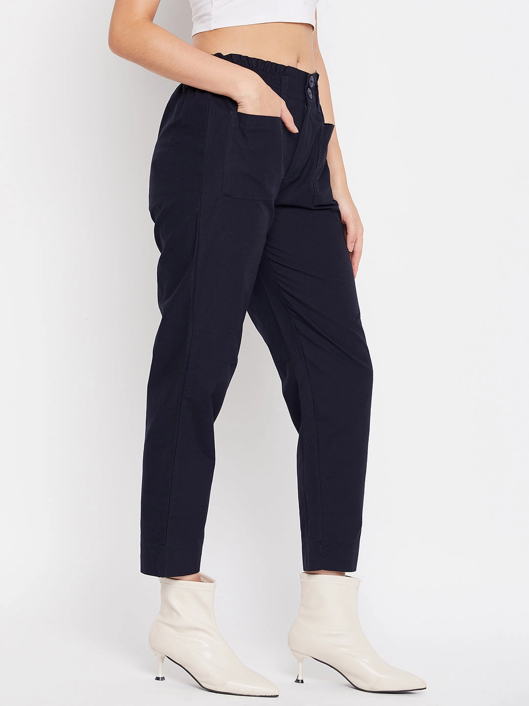 Performance Design Madame Navy Cotton Ankle Length Trousers