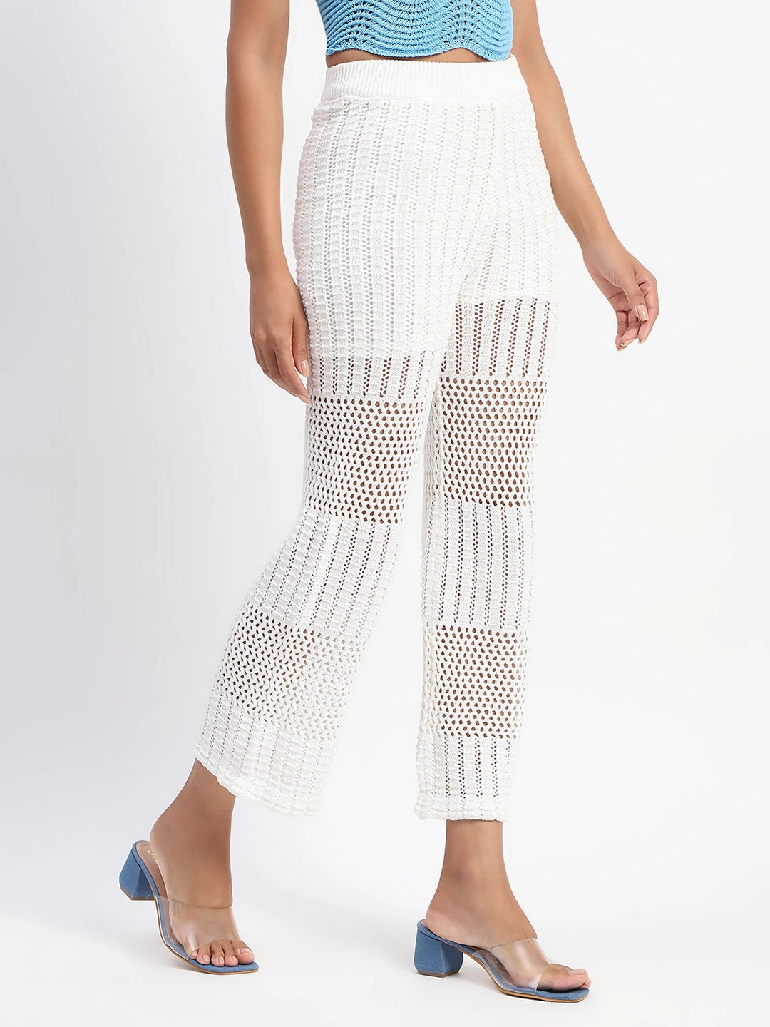 Casual Chic Look Madame Off-White Cotton Crochet Trouser