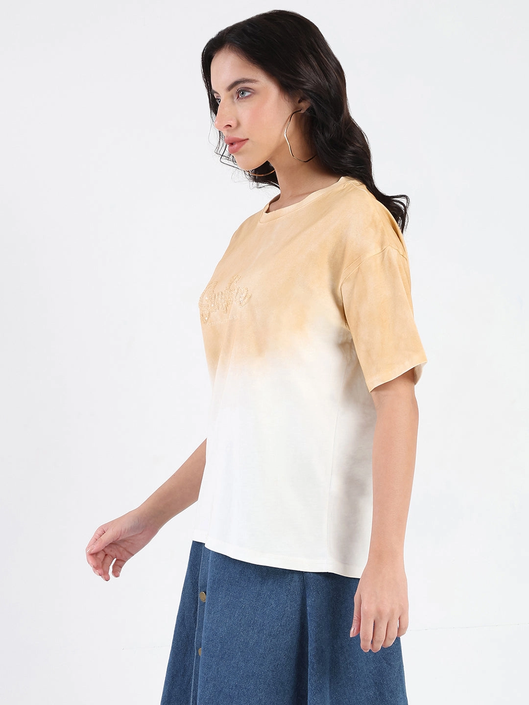 Madame Ombre Loose Fit Peach Oversize Cotton T-shirt Relaxed fit style