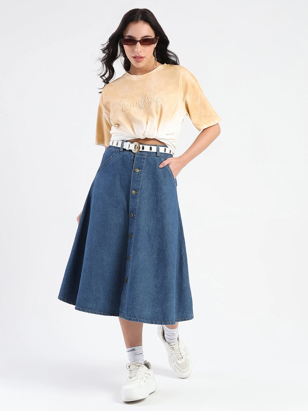 Versatile and Stylish Madame Ombre Loose Fit Peach Oversize Cotton T-shirt