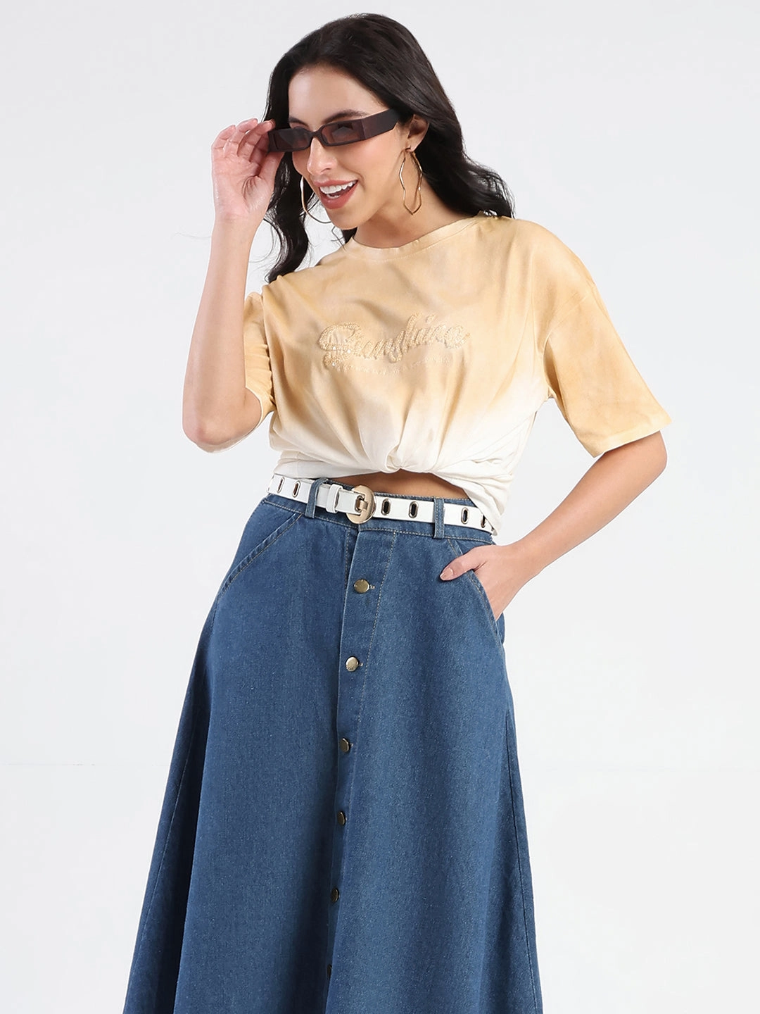 Madame Ombre Loose Fit Peach Oversize Cotton T-shirt Ruffled edges Breathable mesh lining