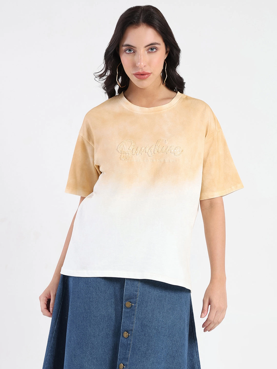 Madame Ombre Loose Fit Peach Oversize Cotton T-shirt Lightweight Style