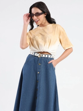 Madame Ombre Loose Fit Peach Oversize Cotton T-shirt Ruffled edges Breathable mesh lining
