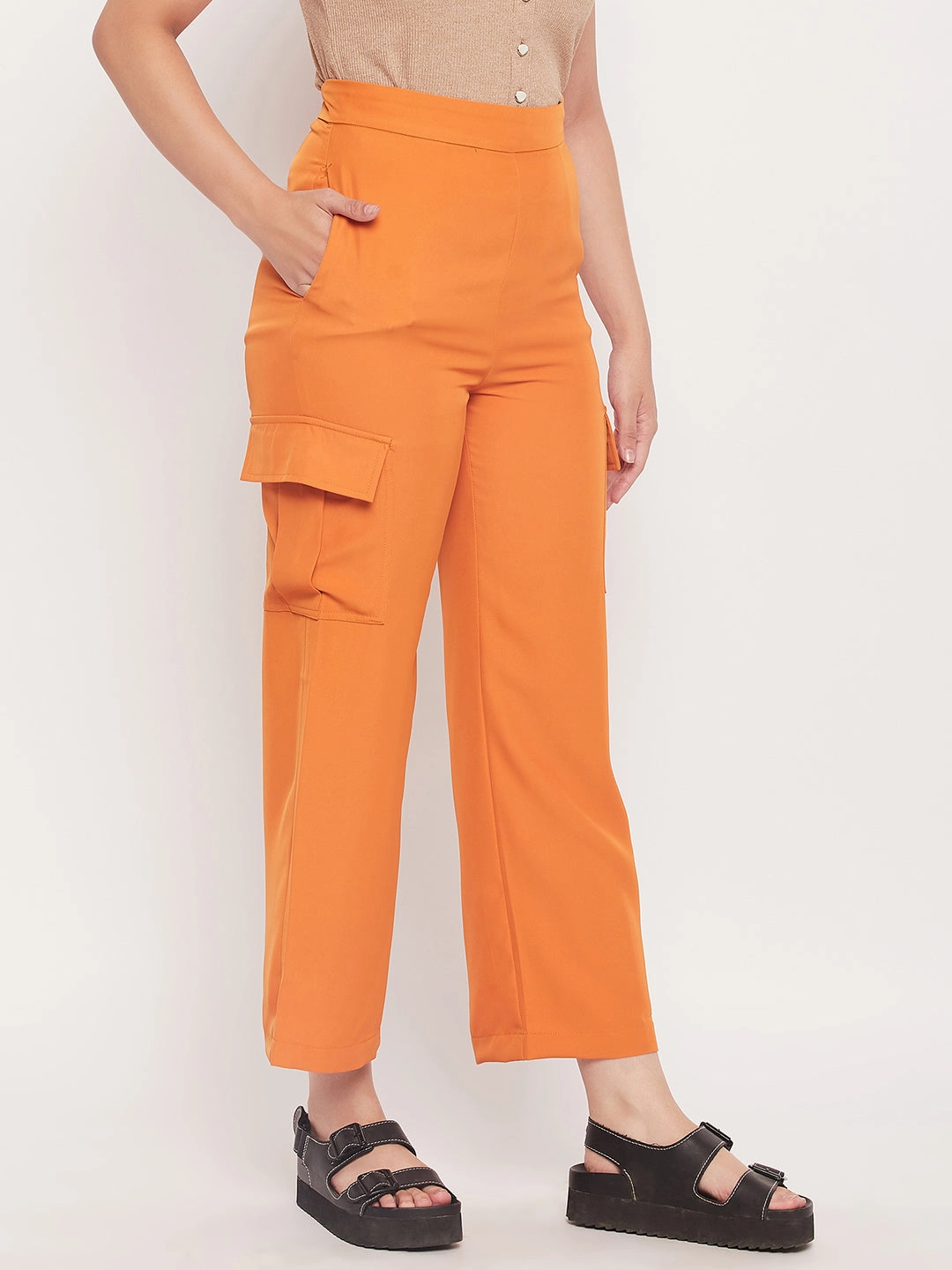 Madame Orange Zipped Cargo Pants Casual Vibes