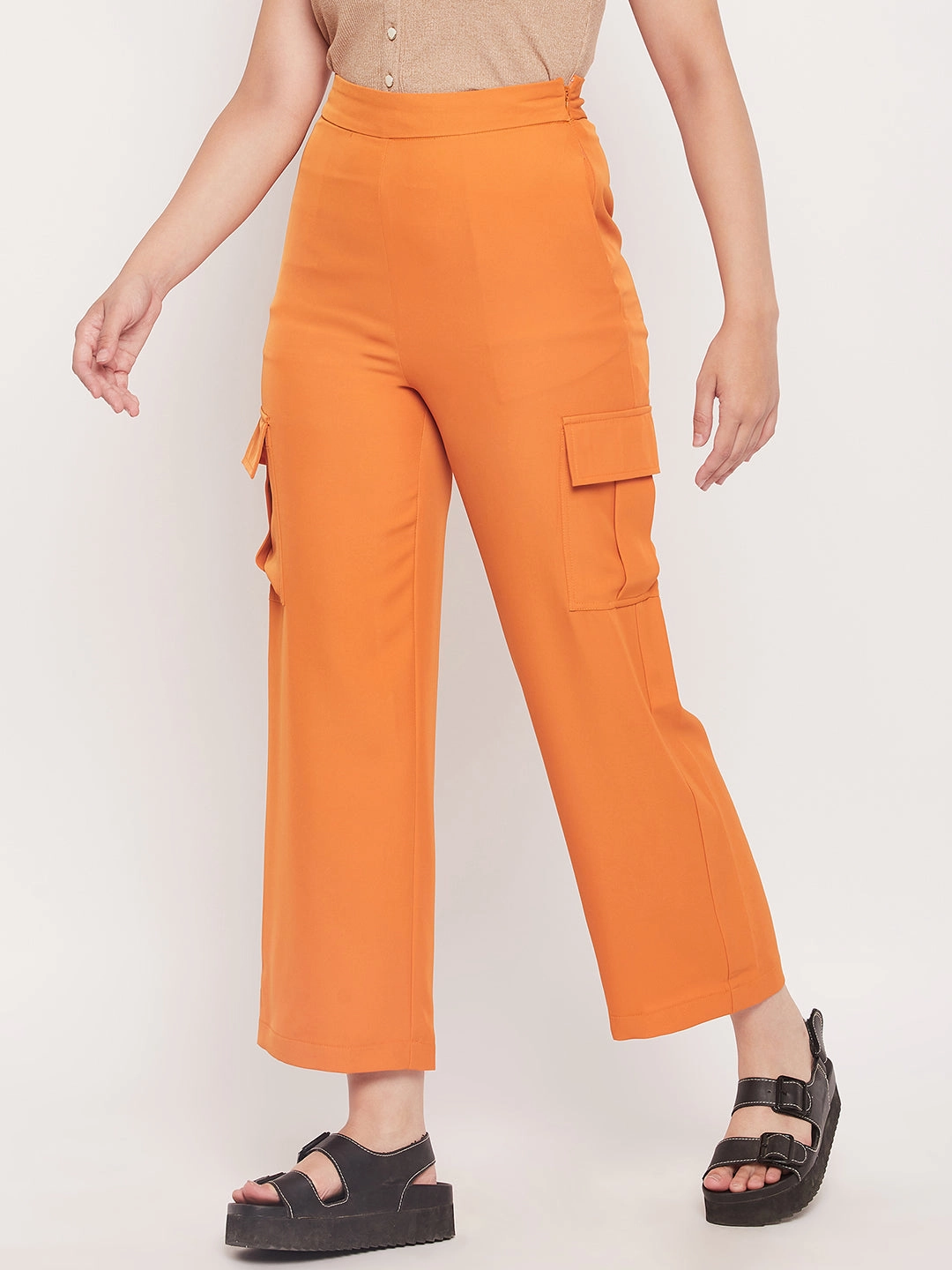 Casual Style HighWaistSupport Madame Orange Zipped Cargo Pants