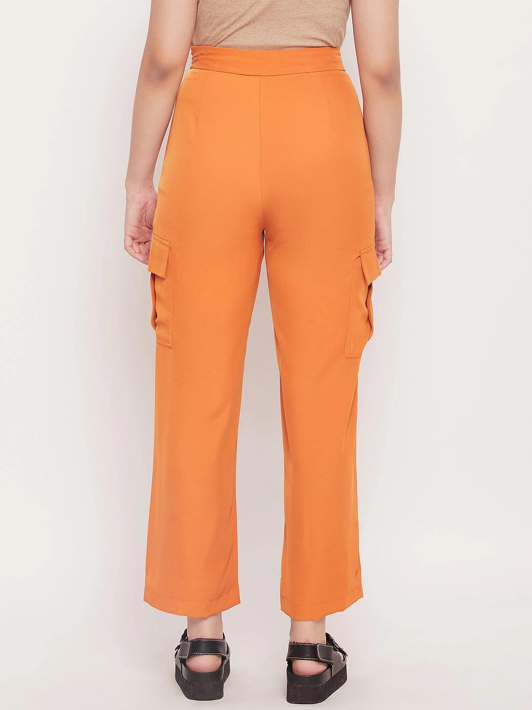 HighRiseWaistband Seamless Comfort Madame Orange Zipped Cargo Pants