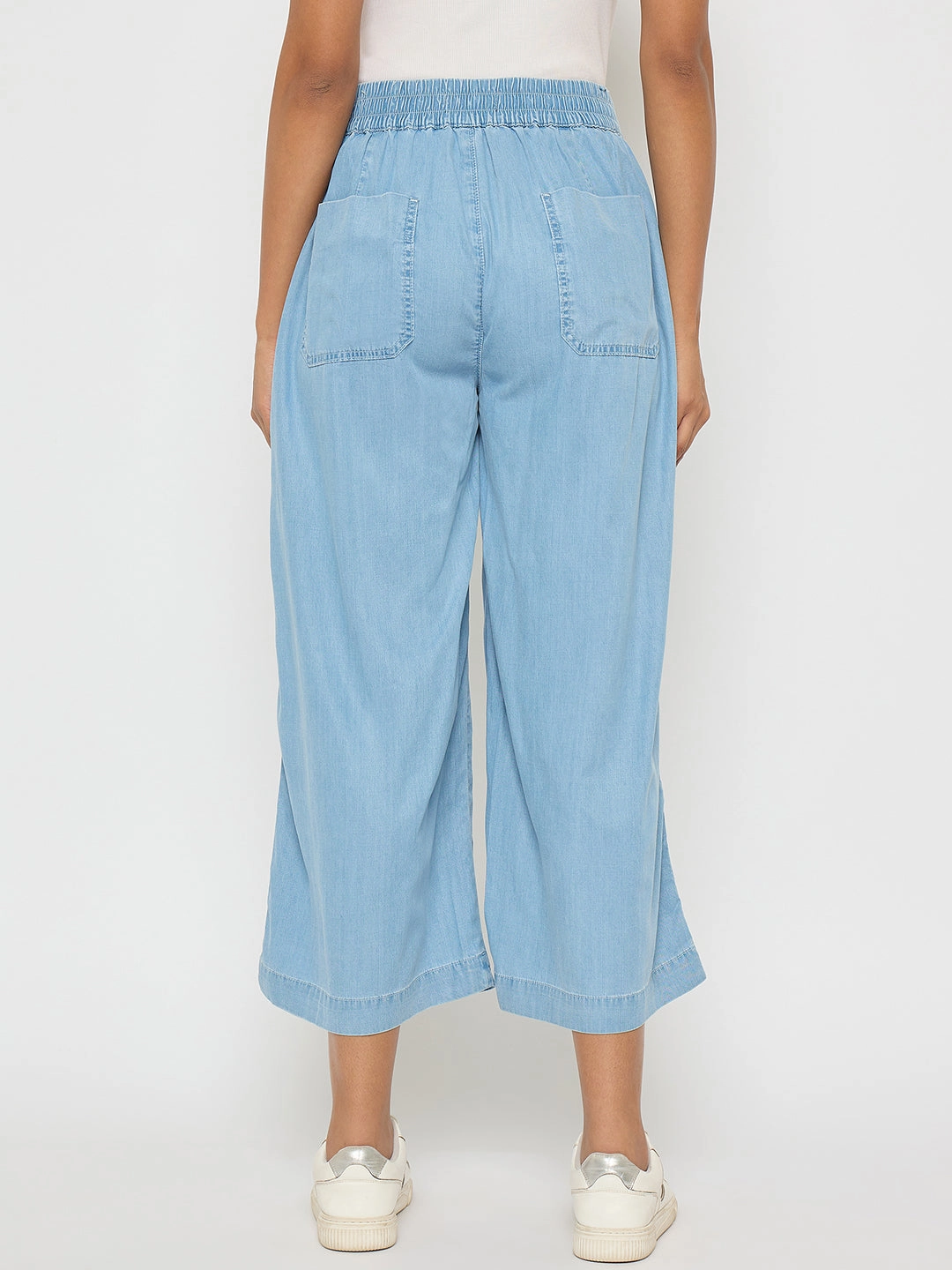 Non Fading Technology Vintage Lover Teen Outfit Madame Pintuck Detailed Cotton Blend Light Blue Wide Leg Jeans