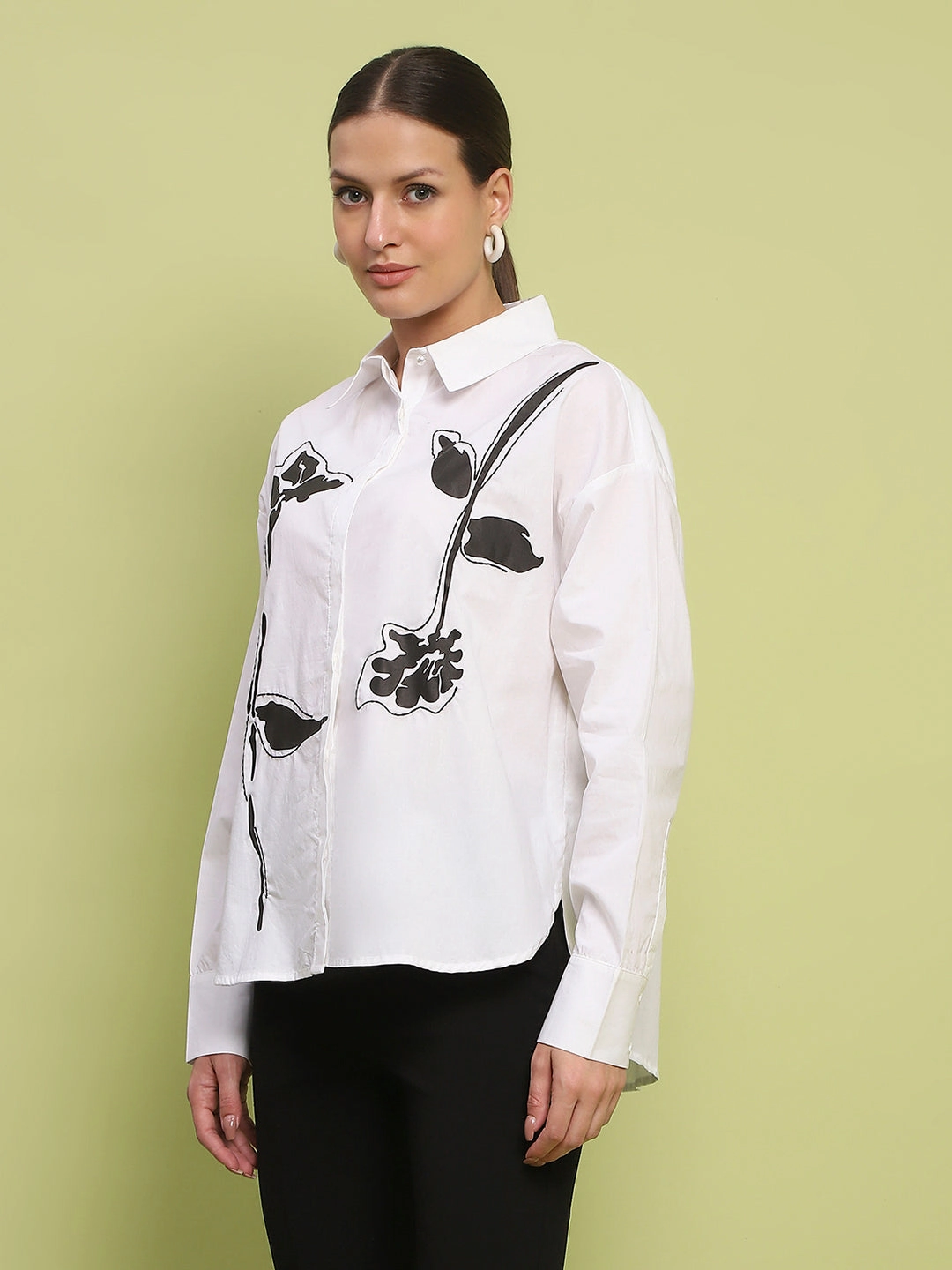 Functional Design Madame Placement Printed White Cotton Shirt
