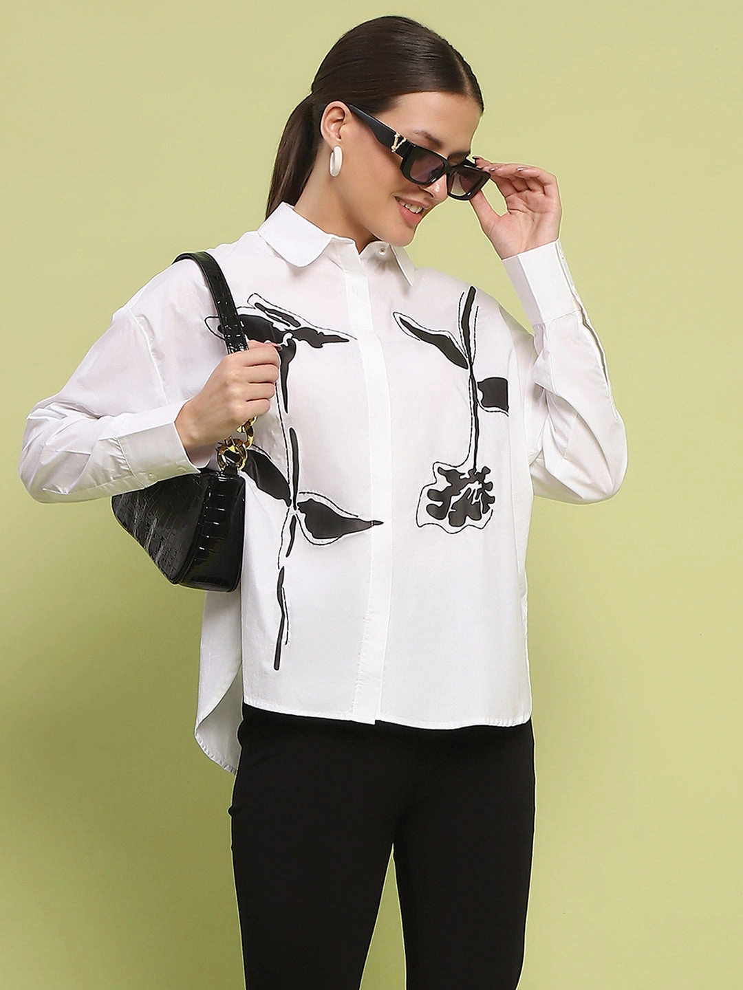 Moisture Wicking Material Budget Friendly Madame Placement Printed White Cotton Shirt