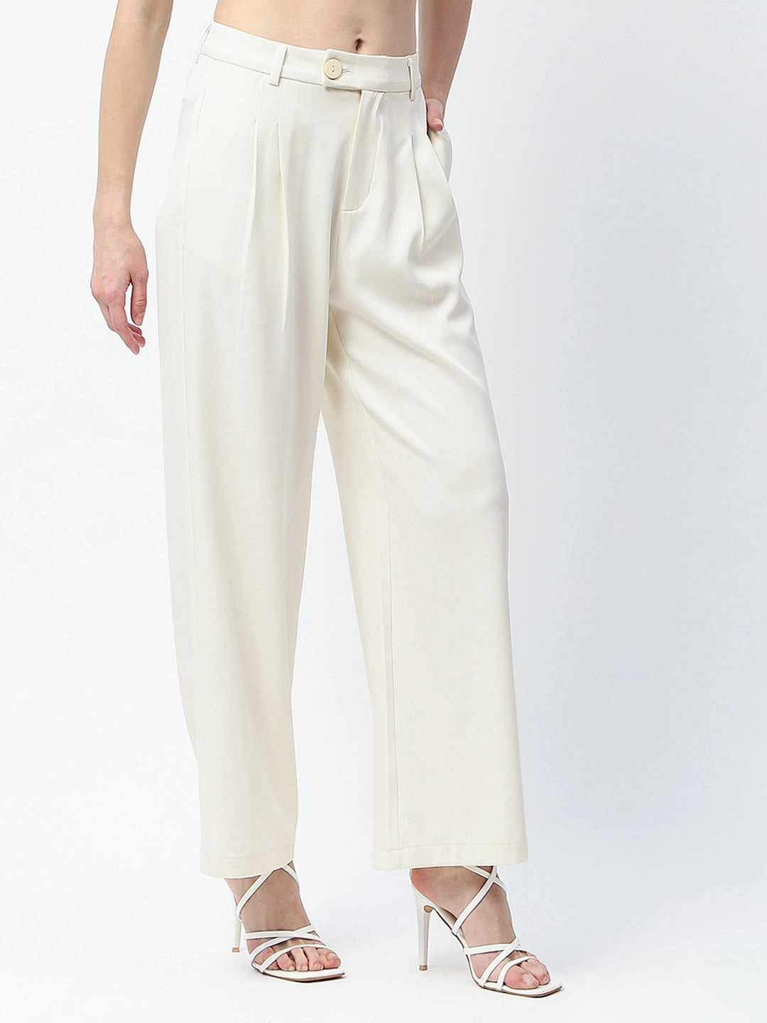 Minimal Waist Madame Pleat Detailed Off White Gurkha Trousers