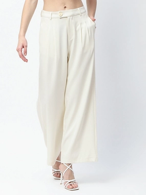 Chill Comfort Fit Madame Pleat Detailed Off White Gurkha Trousers