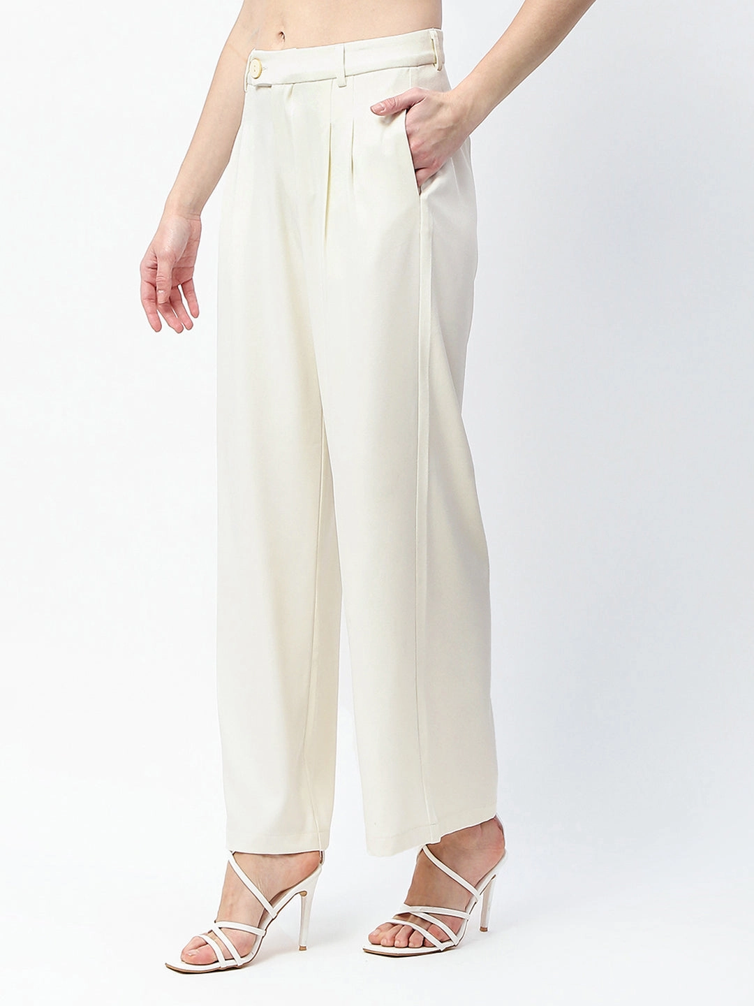Madame Pleat Detailed Off White Gurkha Trousers Stretch Panel SoftCottonBlend