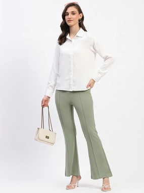 Madame Pleated Elasticated Waist Solid Mint Trousers Moisture Wicking Technology Layer-Friendly