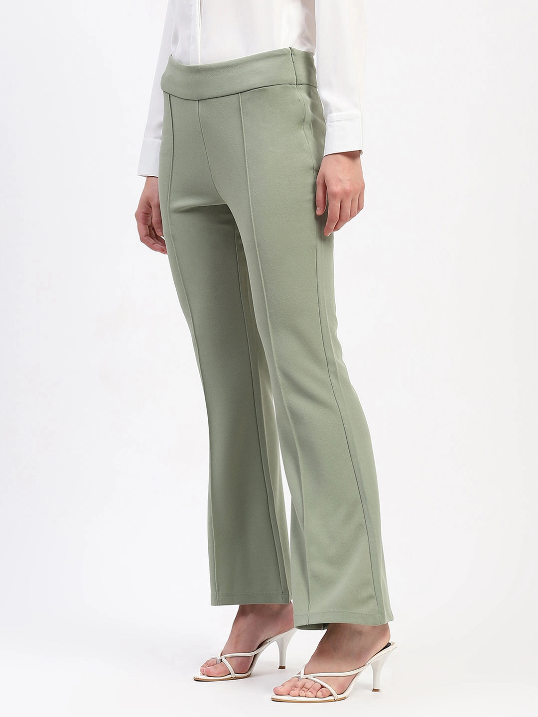 Breathable mesh design Perfect Pair Madame Pleated Elasticated Waist Solid Mint Trousers