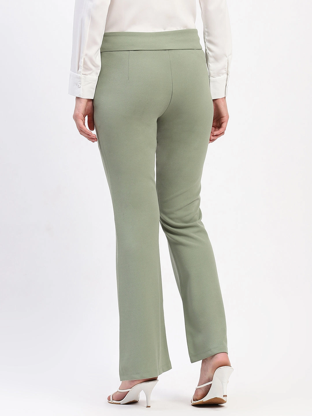 Secure Closures Trendy Comfort Madame Pleated Elasticated Waist Solid Mint Trousers