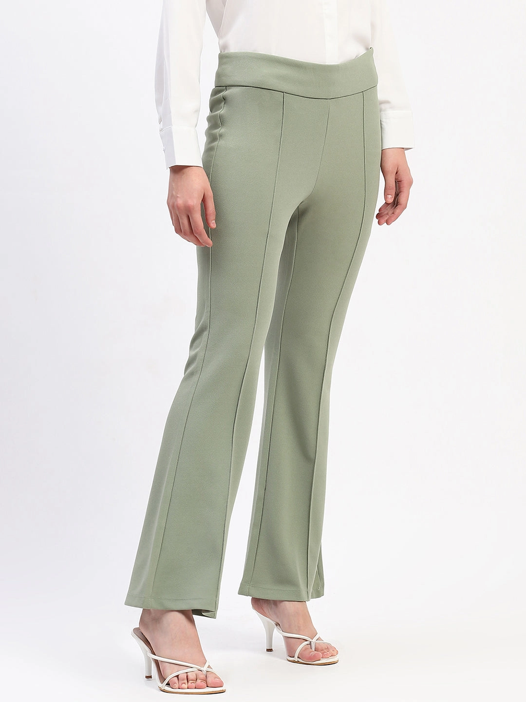 Rubberized grip Madame Pleated Elasticated Waist Solid Mint Trousers