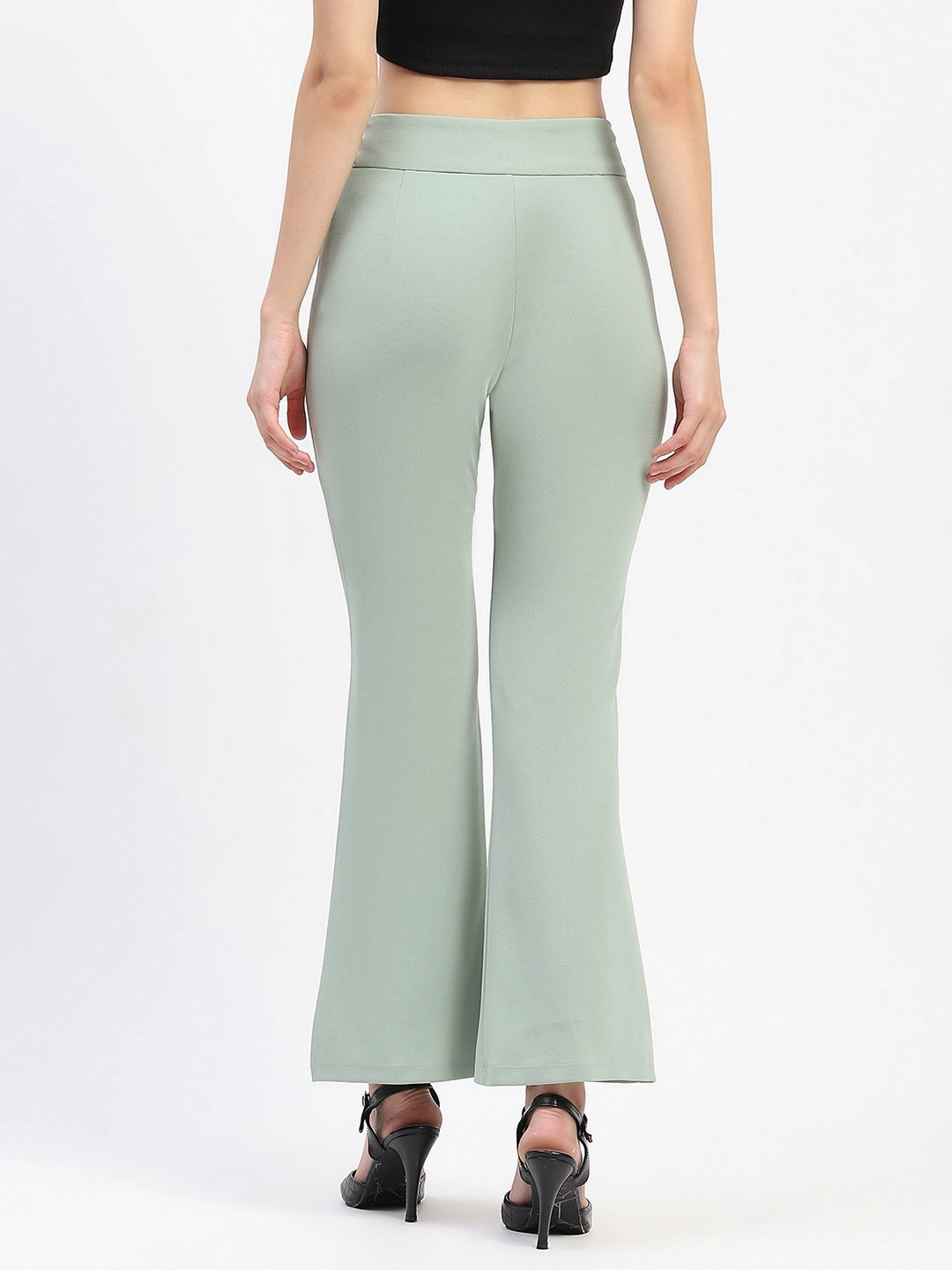 Madame Pleated Elasticated Waist Solid Moss Green Trousers Chic Appeal ElasticWaistband