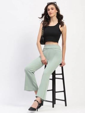 Stretch Support Minimal Comfort Madame Pleated Elasticated Waist Solid Moss Green Trousers