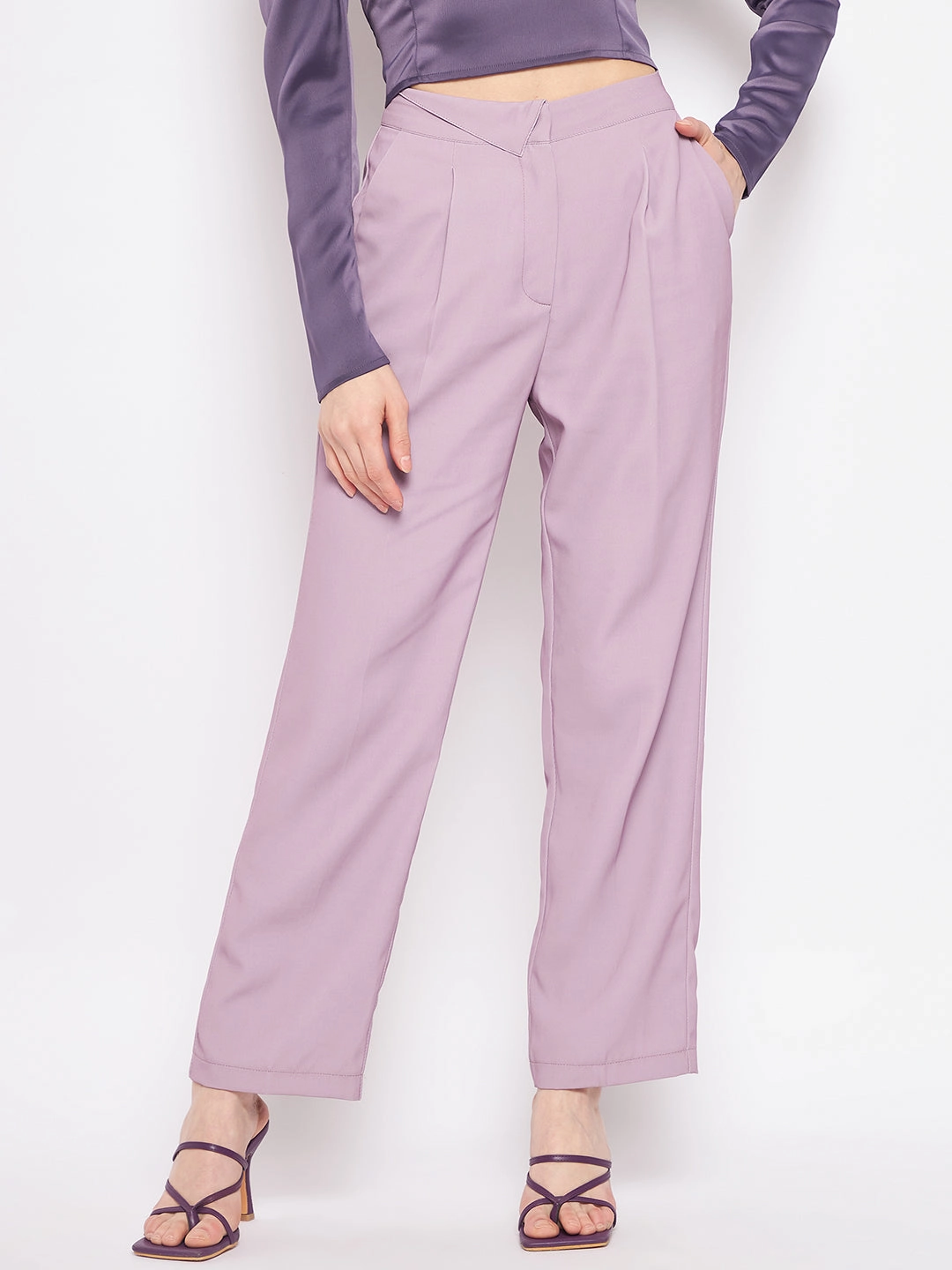 Madame Pleated Mauve Trouser Seamless Waistband All Purpose Fit