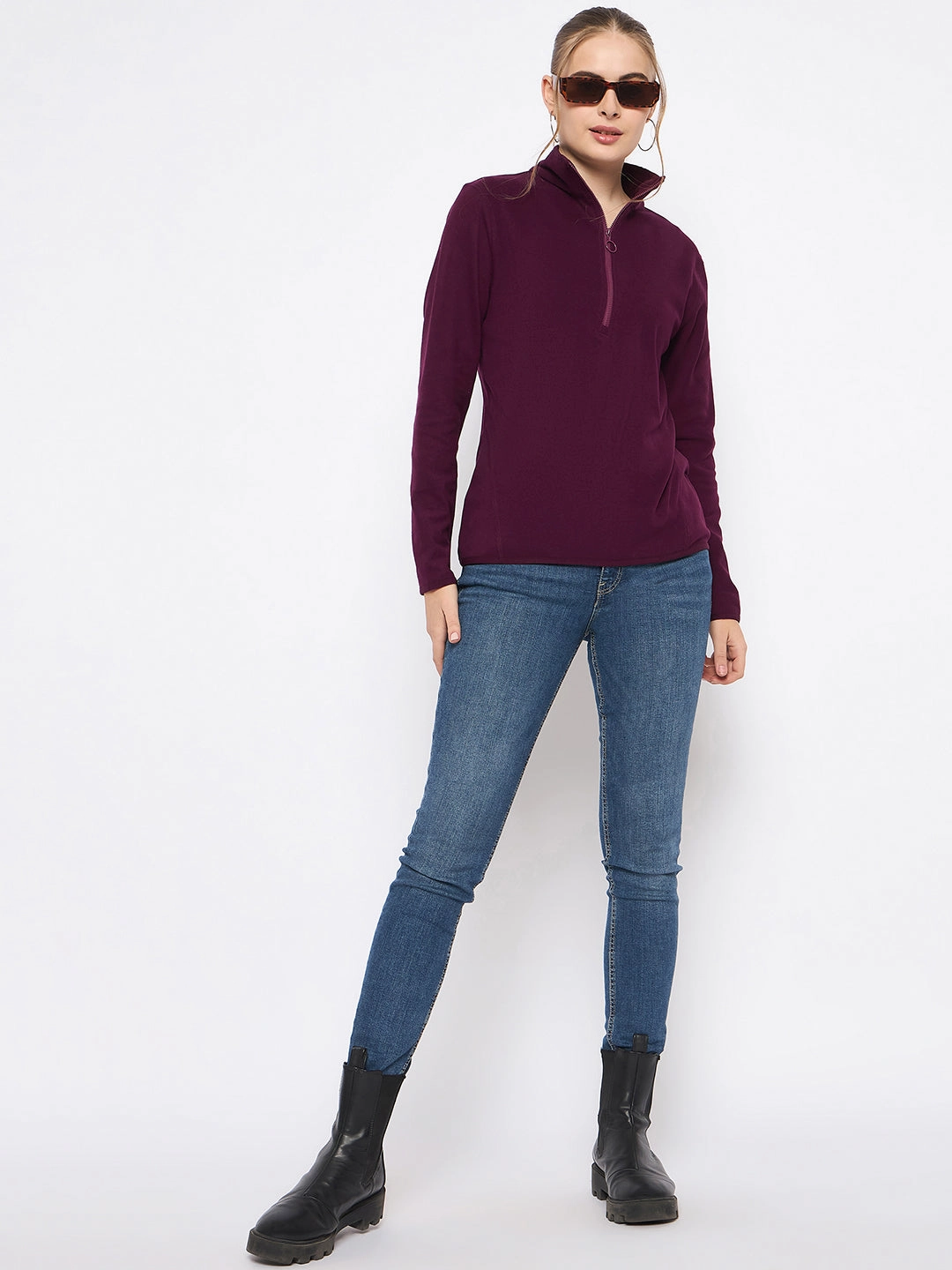 Concert Look Comfy and Cozy Madame Polar Fleece Half-Zipper Mulberry Sweatshirt