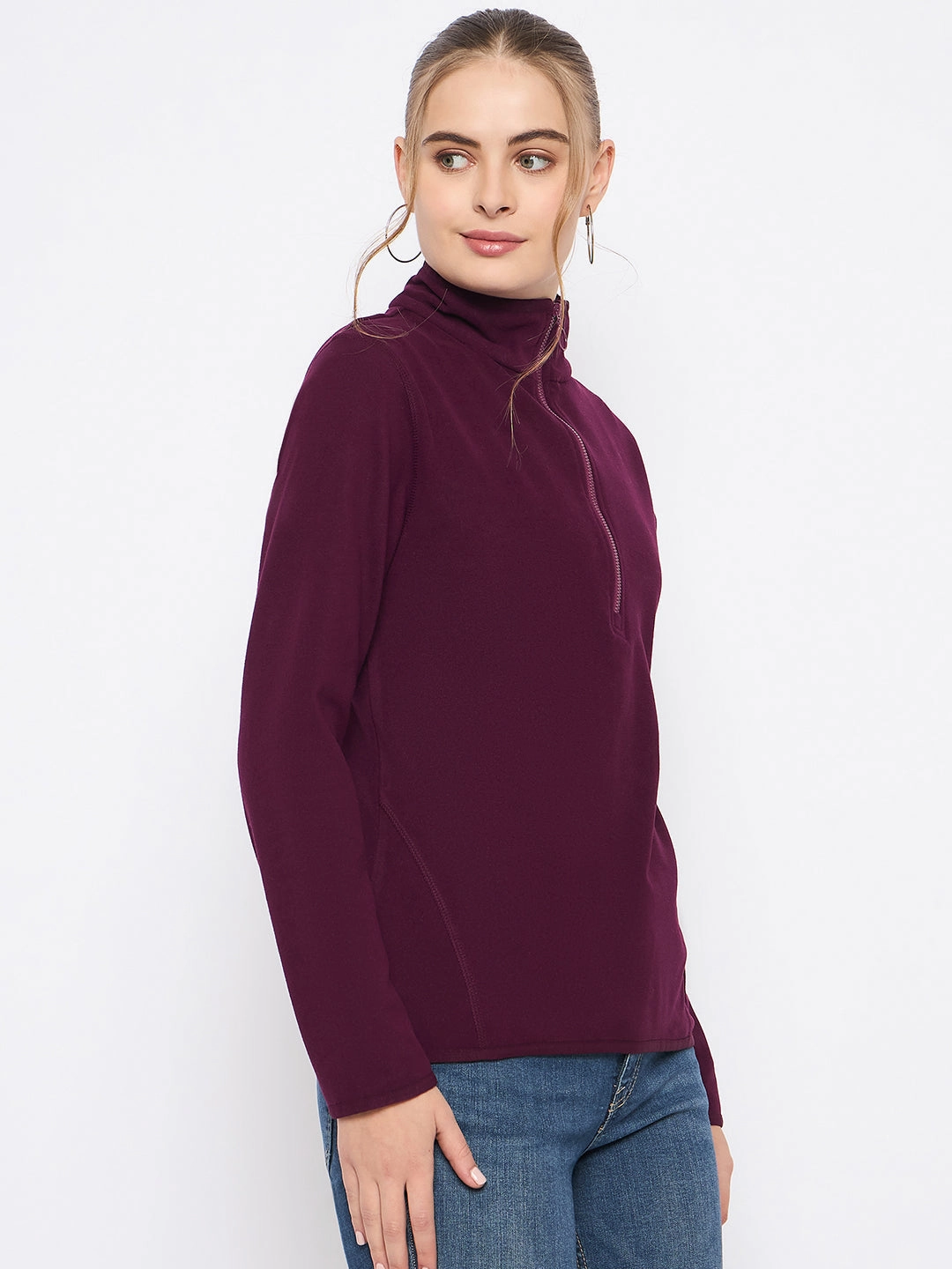 Stretchy Madame Polar Fleece Half-Zipper Mulberry Sweatshirt
