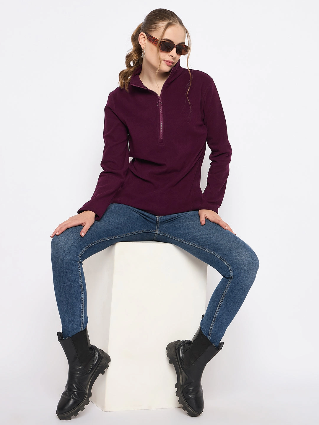 Madame Polar Fleece Half-Zipper Mulberry Sweatshirt Cozy Collection