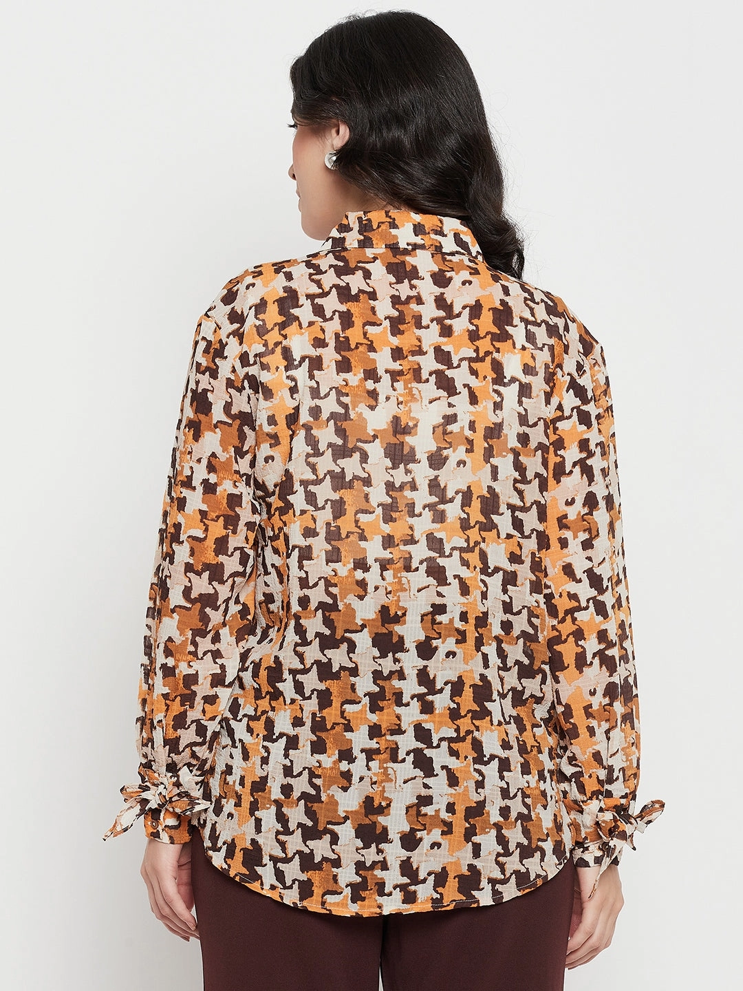 Snag Free Surface All-Ages Fit Madame Printed Beige Shirt With Cuff Sleeves
